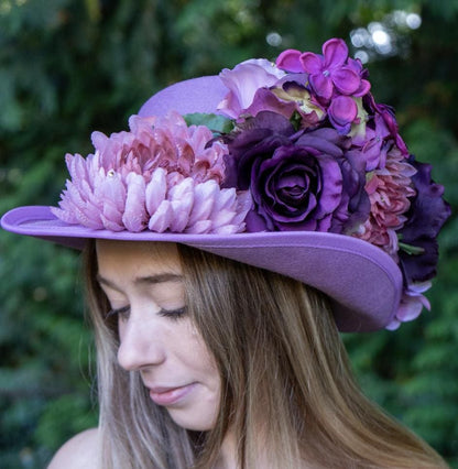 Lady Lavender Floral Top Hat – Lavender Pink Hat, Fairycore Headpiece, Garden Party Hat, Pastel Top Hat, Ren Faire, Cosplay