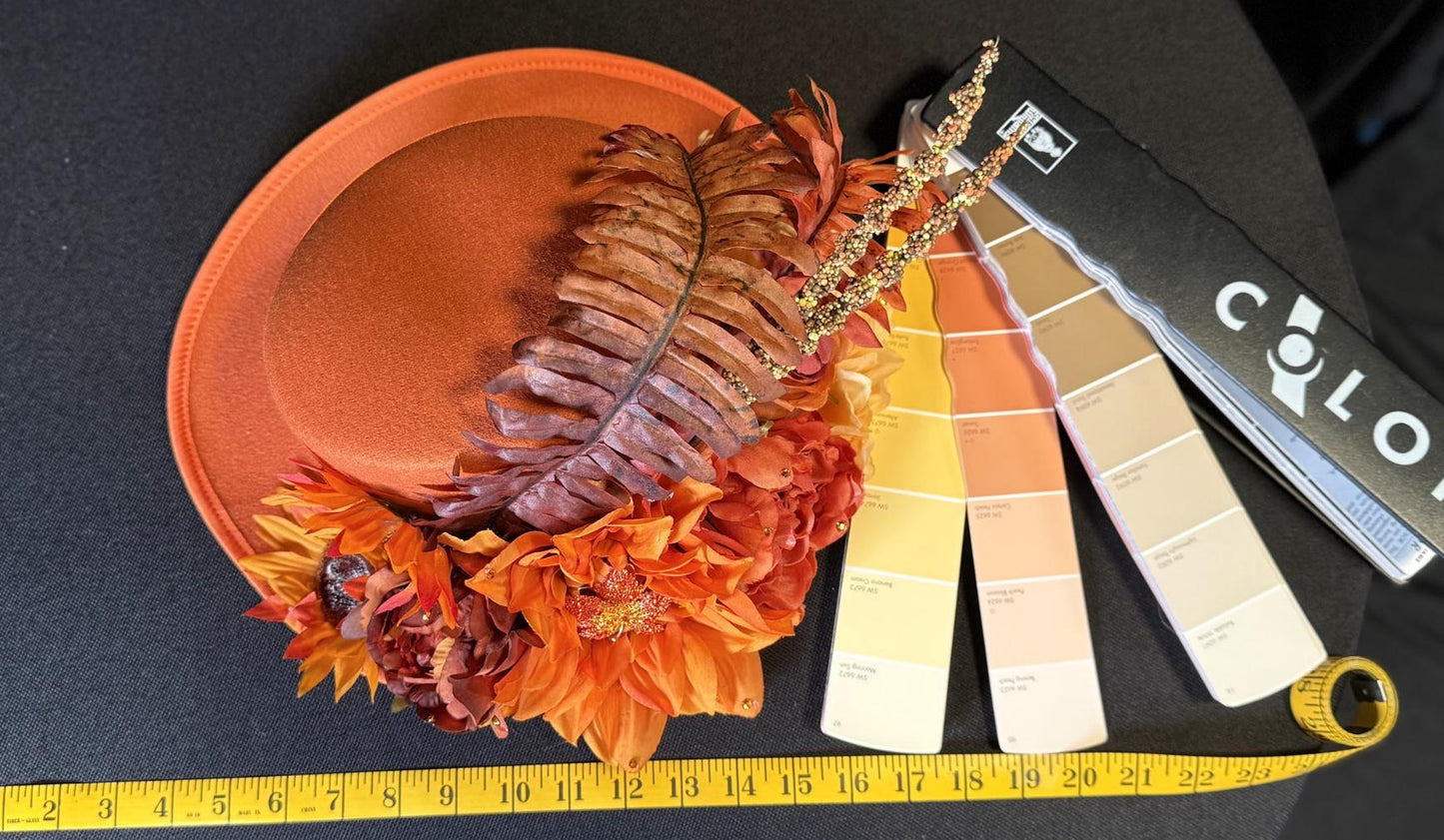 Orange Crush Fiery Harvest Top Hat – Orange Floral Top Hat, Festival Hat, Autumn Headpiece, Bold Statement Hat, Ren Faire, Cosplay