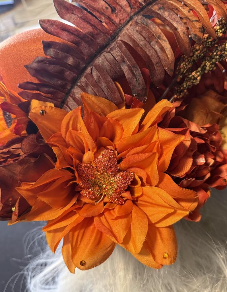 Orange Crush Fiery Harvest Top Hat – Orange Floral Top Hat, Festival Hat, Autumn Headpiece, Bold Statement Hat, Ren Faire, Cosplay