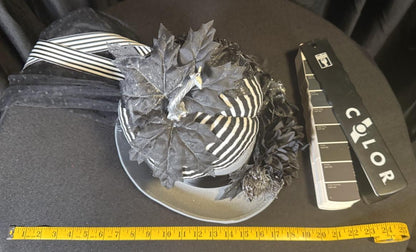 Pumpkin Head Striped Harvest Top Hat – Halloween Top Hat, Black White Stripe Hat, Gothic Whimsy Hat, Beetlejuice Style, Cosplay, Ren Faire