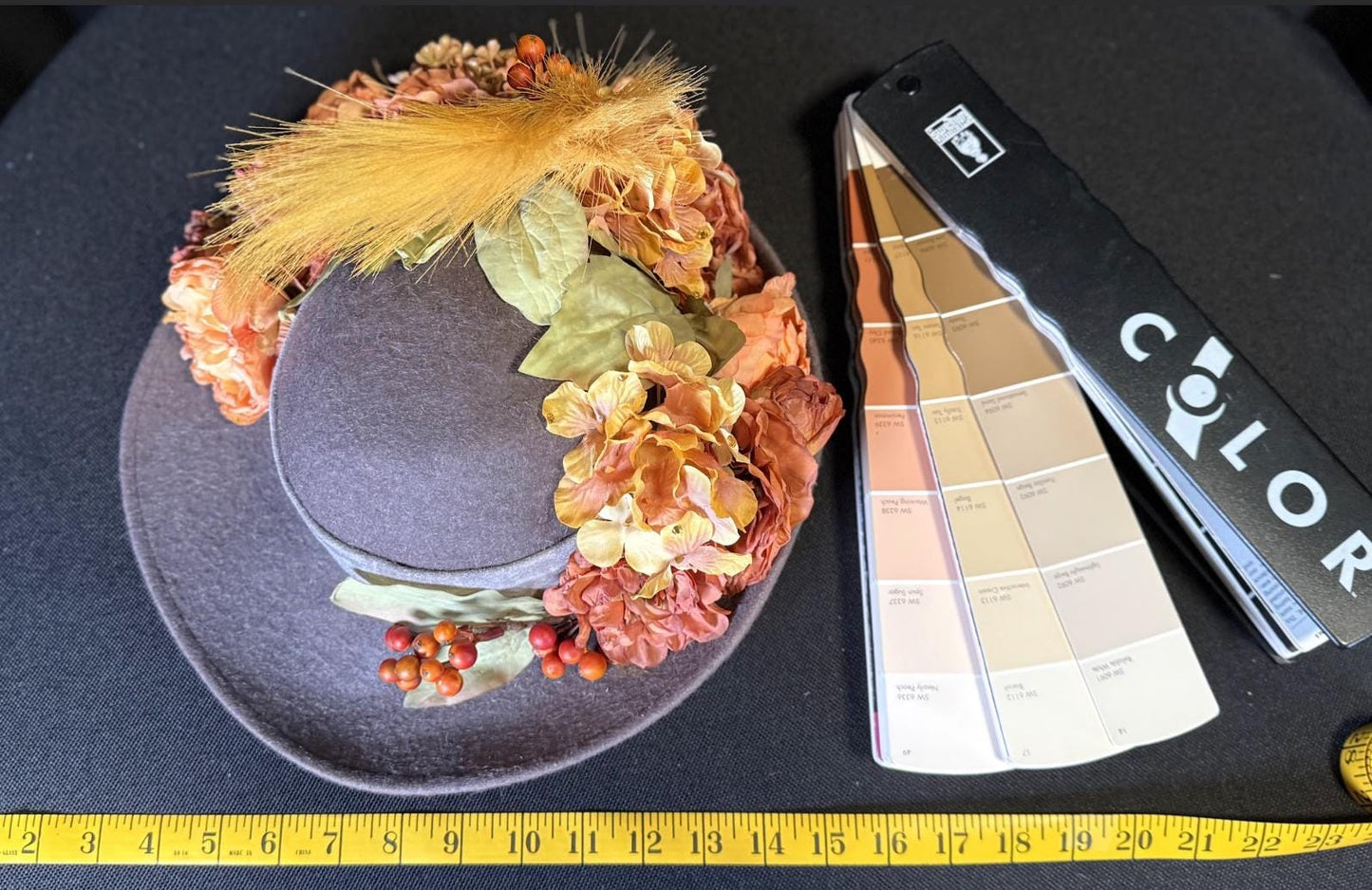 Earl Gray Autumn Boho Hat – Neutral Fall Hat, Vintage Floral Hat, Wide Brim Hat, Cottagecore Hat, Harvest Festival Style