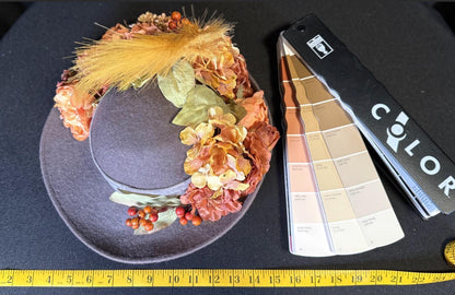 Earl Gray Autumn Boho Hat – Neutral Fall Hat, Vintage Floral Hat, Wide Brim Hat, Cottagecore Hat, Harvest Festival Style