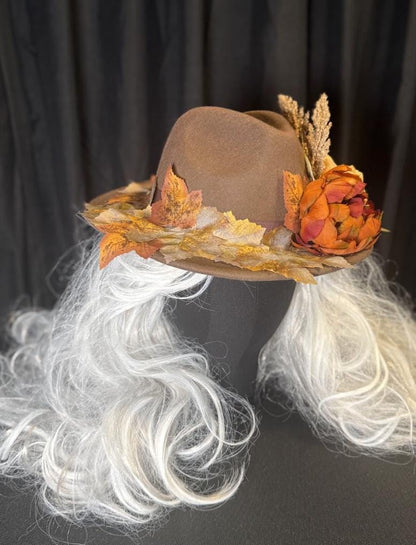 Turning Leaf Autumn Boho Hat – Fall Floral Hat, Wide Brim Hat, Harvest Festival Hat, Cottagecore Hat, Thanksgiving Outfit