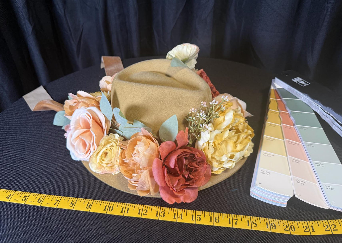 Sunset Dune Boho Floral Hat – Bohemian Wide Brim Hat, Festival Hat, Floral Crown Hat, Desert Style, Summer Hat, Cottagecore