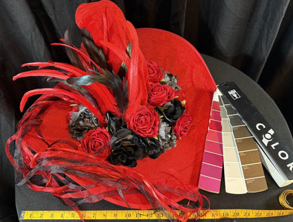 Rose Witch Enchanted Witch Hat – Red Velvet Witch Hat, Gothic Rose Headpiece, Dark Romantic Hat, Halloween Costume, Ren Faire, Cosplay
