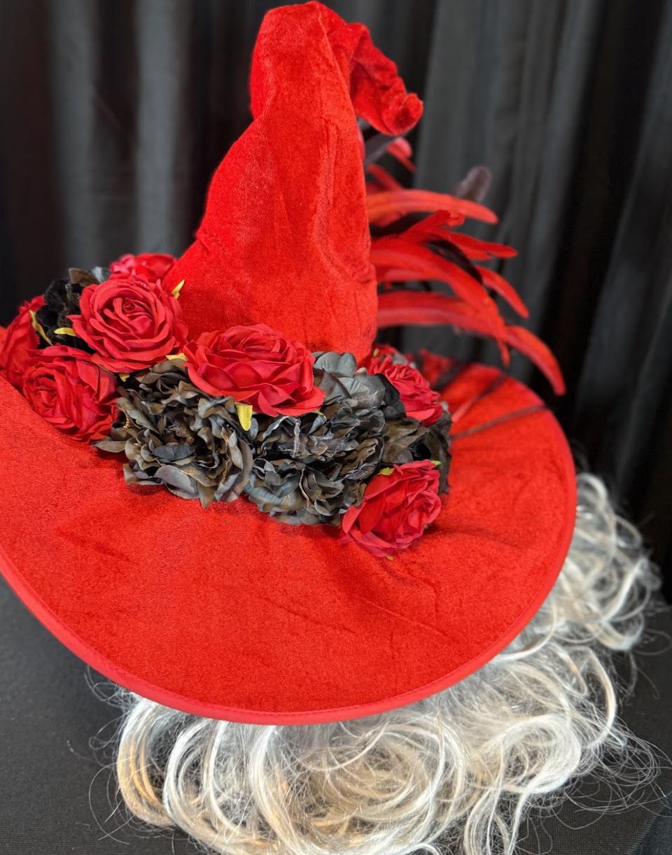 Rose Witch Enchanted Witch Hat – Red Velvet Witch Hat, Gothic Rose Headpiece, Dark Romantic Hat, Halloween Costume, Ren Faire, Cosplay