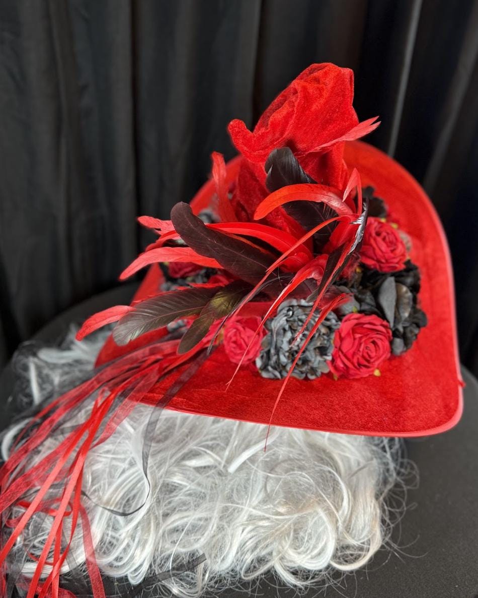 Rose Witch Enchanted Witch Hat – Red Velvet Witch Hat, Gothic Rose Headpiece, Dark Romantic Hat, Halloween Costume, Ren Faire, Cosplay