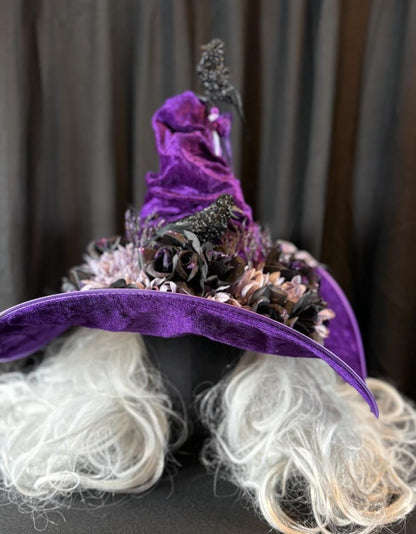 Raven Whisper Witch Hat – Velvet Gothic Witch Hat, Black Raven Headpiece, Dark Fantasy Hat, Halloween Costume, Ren Faire, Cosplay