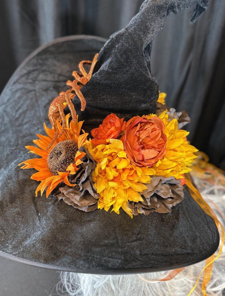 Trick or Treat Witch Hat – Embellished Halloween Hat, Floral Witch Hat, Pumpkin Spice, Costume Hat, Ren Faire, Cosplay, Festival Headpiece