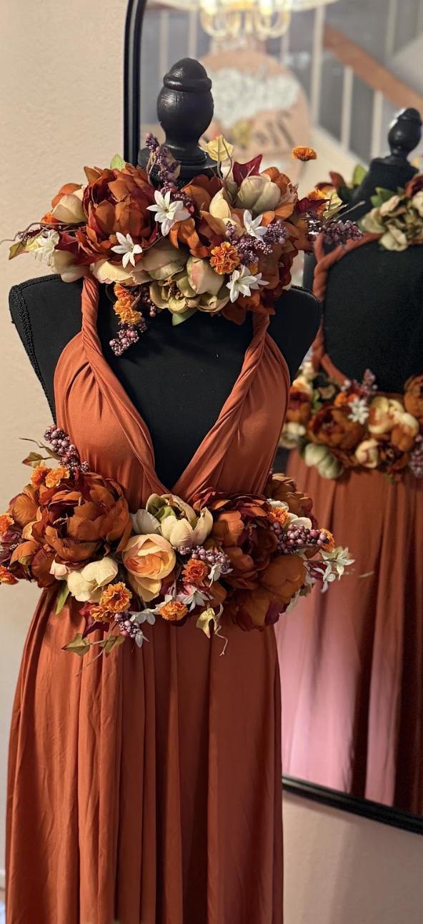Harvest Muse Ensemble  – Coco Spice LUX Garland Duet | Head & Hip Floral Garlands, Flower Crown, Ren Faire, Special Occasion Photoshoot