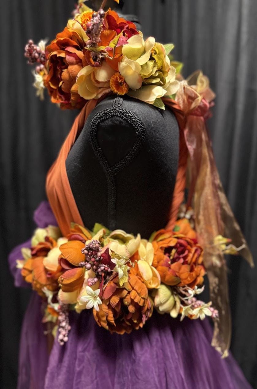 Harvest Muse Ensemble  – Coco Spice LUX Garland Duet | Head & Hip Floral Garlands, Flower Crown, Ren Faire, Special Occasion Photoshoot