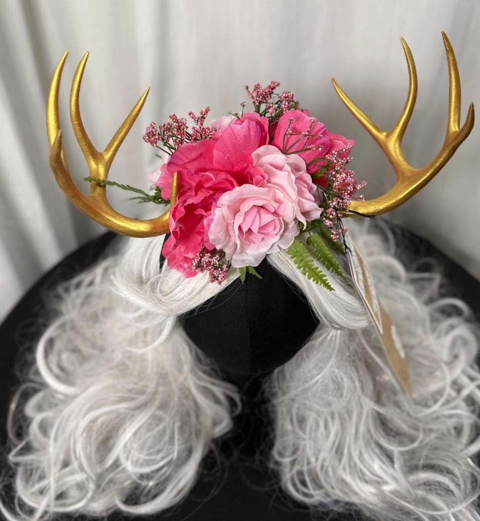 Heart of Spring Antler Headdress, Floral Horn Crown, Fairy Flower Crown, Elven Tiara, Woodland Headpiece, Ren Faire Costume, Photoshoot Prop