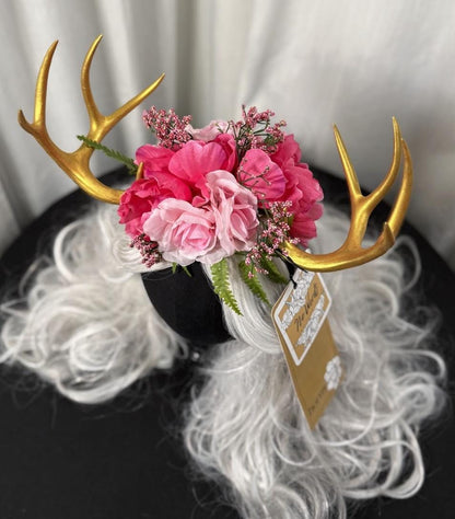 Heart of Spring Antler Headdress, Floral Horn Crown, Fairy Flower Crown, Elven Tiara, Woodland Headpiece, Ren Faire Costume, Photoshoot Prop