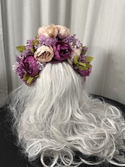 La Flor del Recuerdo Fascinator, Sugar Skull Crown, Día de los Muertos Headpiece, Floral Skull Crown, Lavender Crown, Festival Headpiece