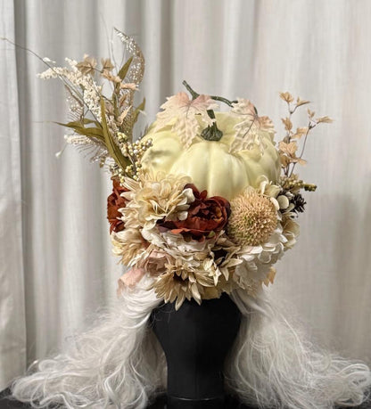 Harvest Moon Queen Fascinator, Pumpkin Crown, Autumn Headdress, Fall Festival Crown, Woodland Queen Headpiece, Ren Faire, Fantasy Photoshoot