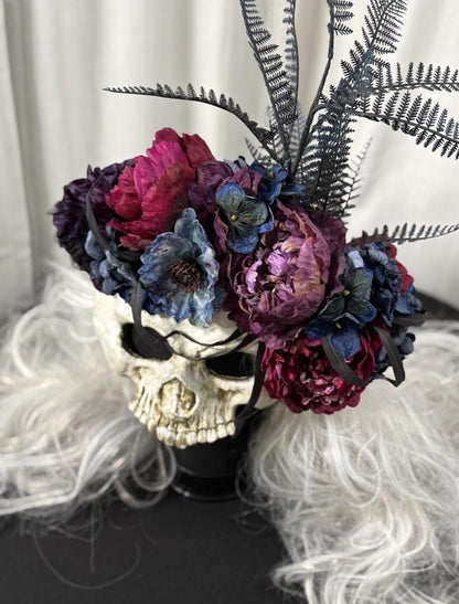 Midnight Bloom Mask – Skull Floral Gothic Mask – Dark Fantasy Masquerade Mask – Halloween Cosplay Costume Mask