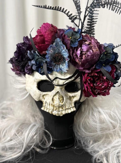 Midnight Bloom Mask – Skull Floral Gothic Mask – Dark Fantasy Masquerade Mask – Halloween Cosplay Costume Mask