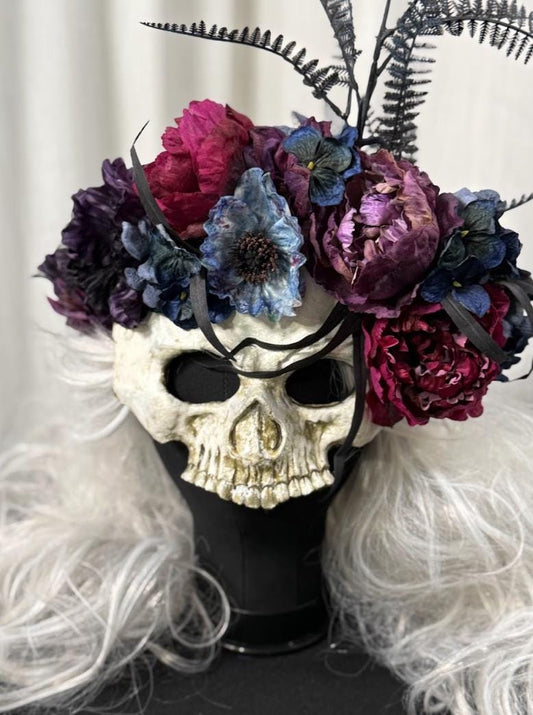 Midnight Bloom Mask – Skull Floral Gothic Mask – Dark Fantasy Masquerade Mask – Halloween Cosplay Costume Mask