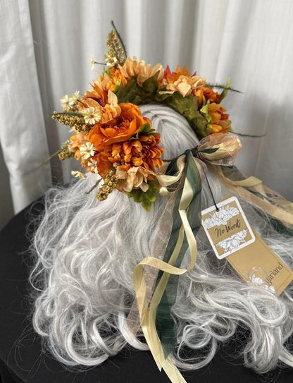 Spiced Sunset Floral Garland | Flower Tiara, Flower Crown, Elven Princess Headpiece, Fairy-core, Ren Faire, Special Occasion Photoshoot