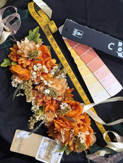 Spiced Sunset Floral Garland | Flower Tiara, Flower Crown, Elven Princess Headpiece, Fairy-core, Ren Faire, Special Occasion Photoshoot