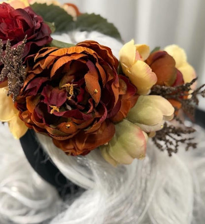 Fireside Bloom Floral Garland | Tiara, Flower Crown, Elven Headpiece, Fairy-core, Ren Faire, Special Occasion Photoshoot