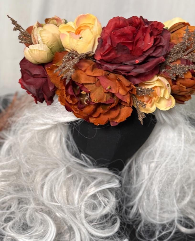 Fireside Bloom Floral Garland | Tiara, Flower Crown, Elven Headpiece, Fairy-core, Ren Faire, Special Occasion Photoshoot