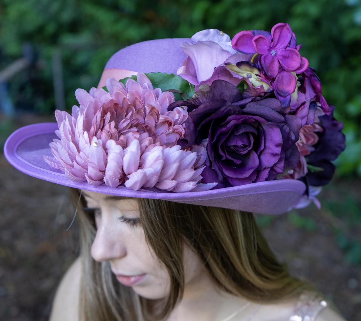 Lady Lavender Floral Top Hat – Lavender Pink Hat, Fairycore Headpiece, Garden Party Hat, Pastel Top Hat, Ren Faire, Cosplay