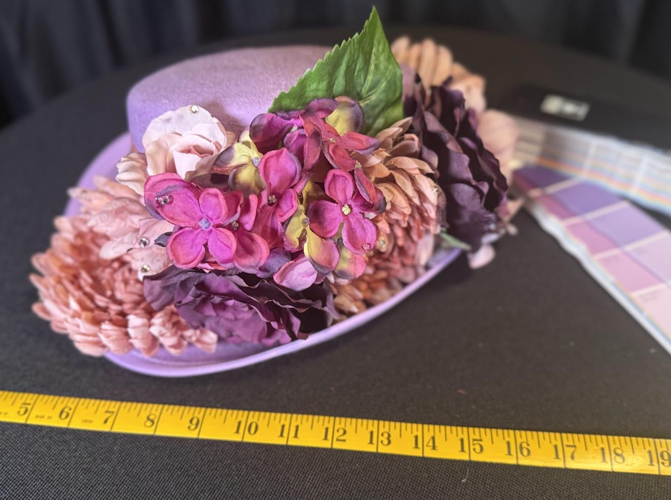 Lady Lavender Floral Top Hat – Lavender Pink Hat, Fairycore Headpiece, Garden Party Hat, Pastel Top Hat, Ren Faire, Cosplay