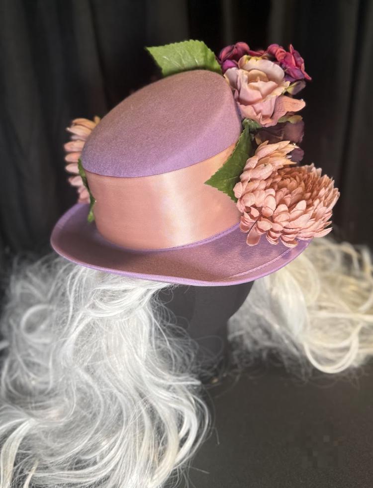 Lady Lavender Floral Top Hat – Lavender Pink Hat, Fairycore Headpiece, Garden Party Hat, Pastel Top Hat, Ren Faire, Cosplay