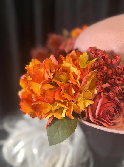 Thankful Thistle Harvest Rose Top Hat – Floral Top Hat, Rose Gold Hat, Autumn Headpiece, Cottagecore Hat, Ren Faire, Festival Wear