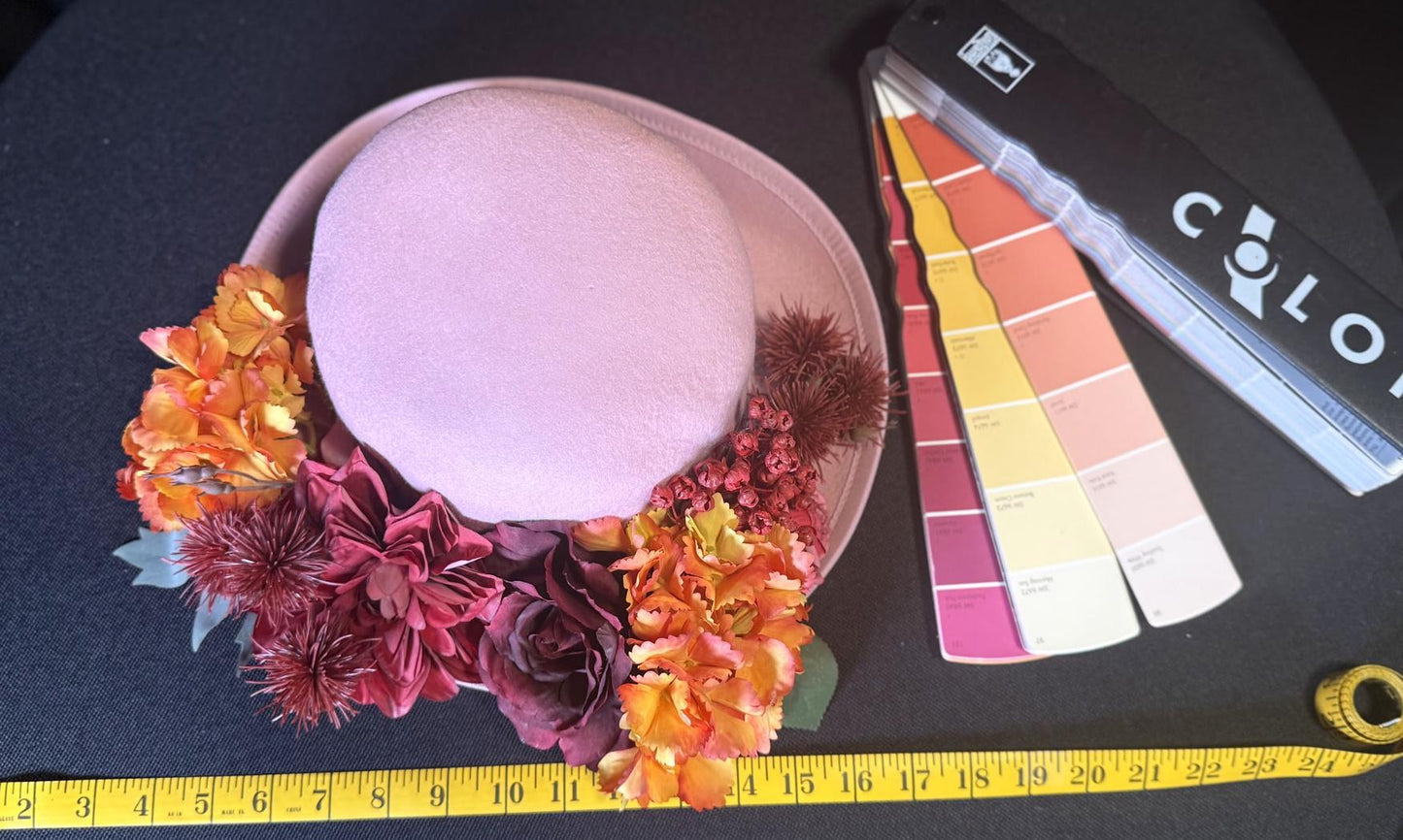 Thankful Thistle Harvest Rose Top Hat – Floral Top Hat, Rose Gold Hat, Autumn Headpiece, Cottagecore Hat, Ren Faire, Festival Wear