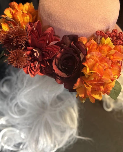 Thankful Thistle Harvest Rose Top Hat – Floral Top Hat, Rose Gold Hat, Autumn Headpiece, Cottagecore Hat, Ren Faire, Festival Wear