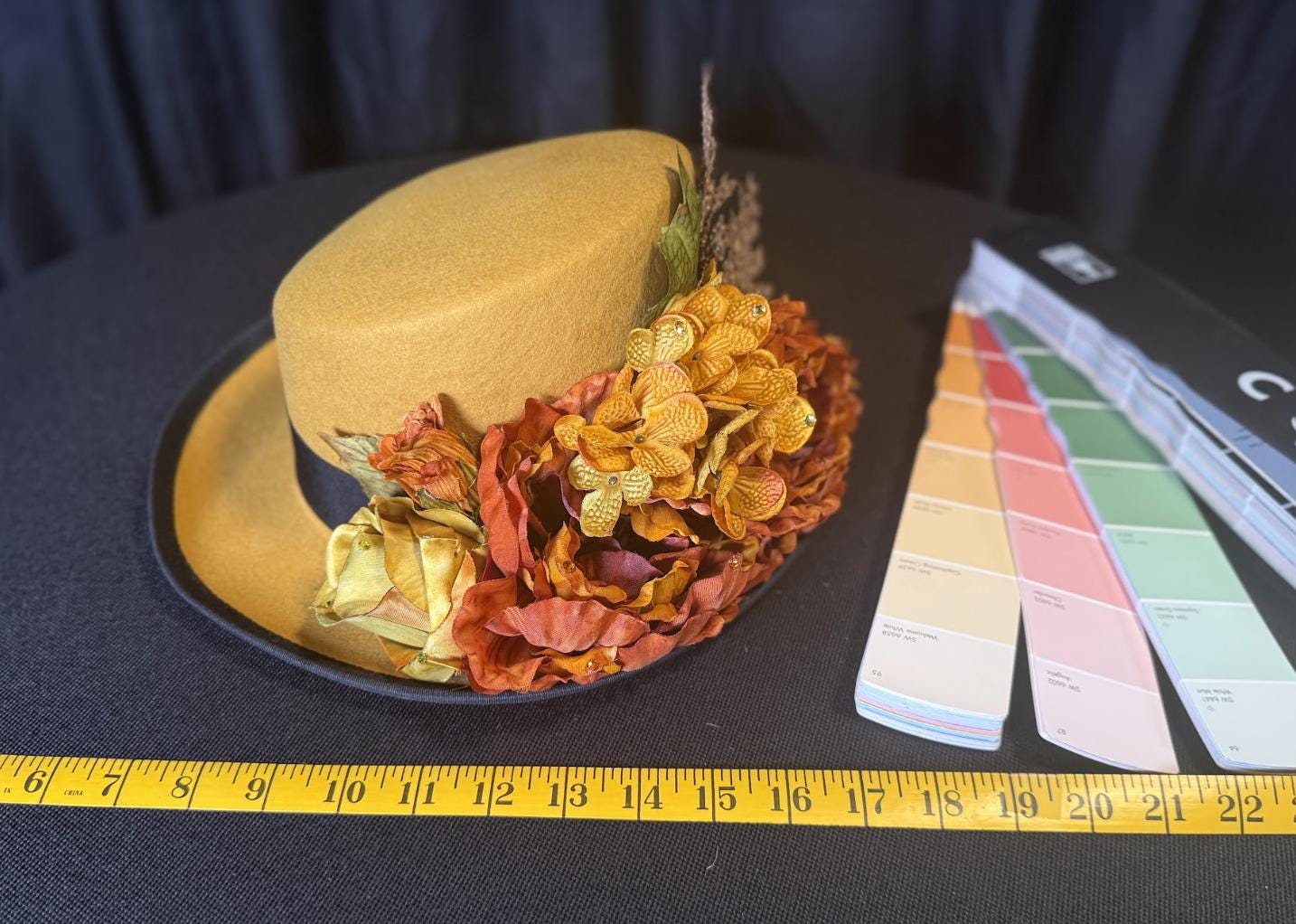 Colonel Mustard Golden Harvest Top Hat – Mustard Yellow Top Hat, Floral Steampunk Hat, Victorian Dapper Hat, Autumn Hat, Ren Faire, Cosplay