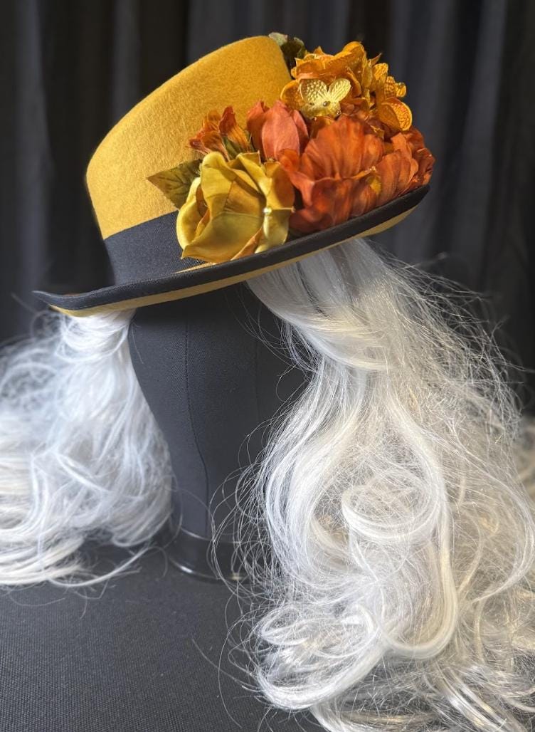 Colonel Mustard Golden Harvest Top Hat – Mustard Yellow Top Hat, Floral Steampunk Hat, Victorian Dapper Hat, Autumn Hat, Ren Faire, Cosplay