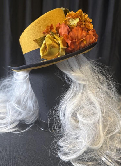 Colonel Mustard Golden Harvest Top Hat – Mustard Yellow Top Hat, Floral Steampunk Hat, Victorian Dapper Hat, Autumn Hat, Ren Faire, Cosplay