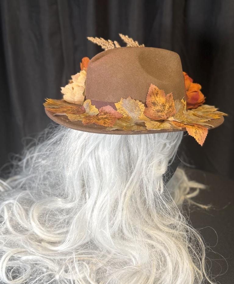 Turning Leaf Autumn Boho Hat – Fall Floral Hat, Wide Brim Hat, Harvest Festival Hat, Cottagecore Hat, Thanksgiving Outfit