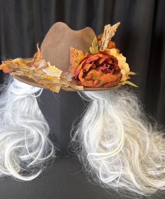 Turning Leaf Autumn Boho Hat – Fall Floral Hat, Wide Brim Hat, Harvest Festival Hat, Cottagecore Hat, Thanksgiving Outfit