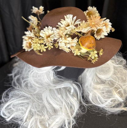 Daisy Chain Woodland Boho Hat – Mushroom Hat, Cottagecore Hat, Fairy Garden Hat, Floral Wide Brim Hat, Festival Hat