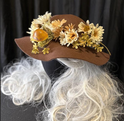 Daisy Chain Woodland Boho Hat – Mushroom Hat, Cottagecore Hat, Fairy Garden Hat, Floral Wide Brim Hat, Festival Hat