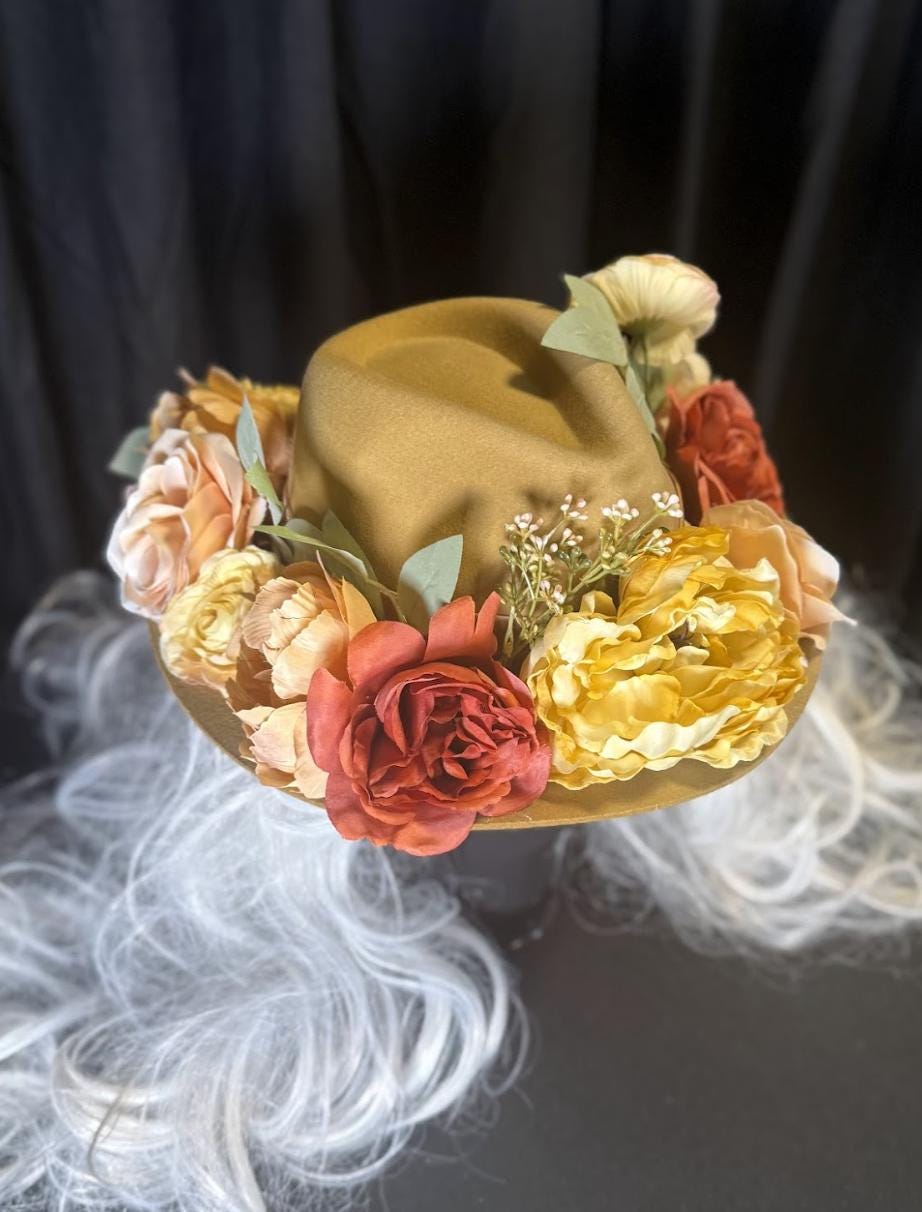 Sunset Dune Boho Floral Hat – Bohemian Wide Brim Hat, Festival Hat, Floral Crown Hat, Desert Style, Summer Hat, Cottagecore