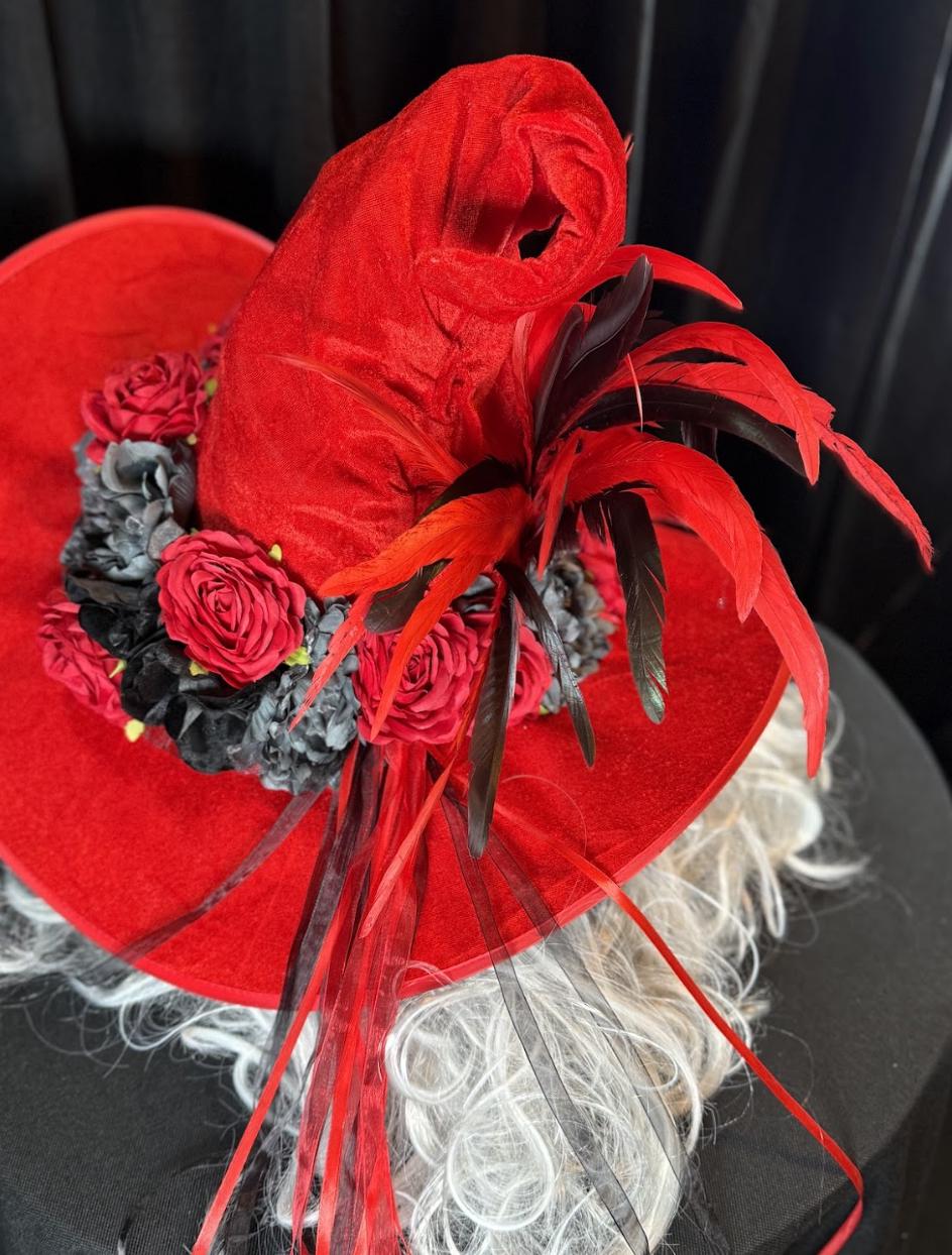 Rose Witch Enchanted Witch Hat – Red Velvet Witch Hat, Gothic Rose Headpiece, Dark Romantic Hat, Halloween Costume, Ren Faire, Cosplay