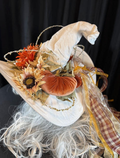 Wiccan White Witch Hat – White Velvet Witch Hat, Autumn Harvest Hat, Light Witch Aesthetic, Halloween Costume, Ren Faire, Cosplay Headpiece