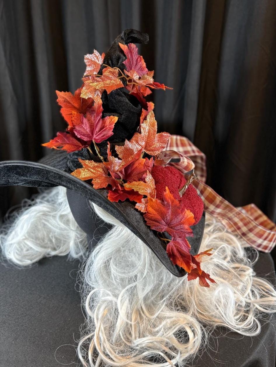 Spiced Spell Witch Hat – Embellished Autumn Witch Hat, Fall Harvest Hat, Pumpkin Witch Hat, Halloween Costume, Ren Faire, Cosplay Headpiece