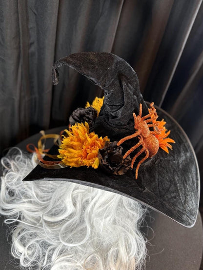 Trick or Treat Witch Hat – Embellished Halloween Hat, Floral Witch Hat, Pumpkin Spice, Costume Hat, Ren Faire, Cosplay, Festival Headpiece