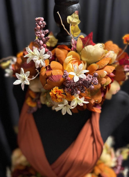 Harvest Muse Ensemble  – Coco Spice LUX Garland Duet | Head & Hip Floral Garlands, Flower Crown, Ren Faire, Special Occasion Photoshoot