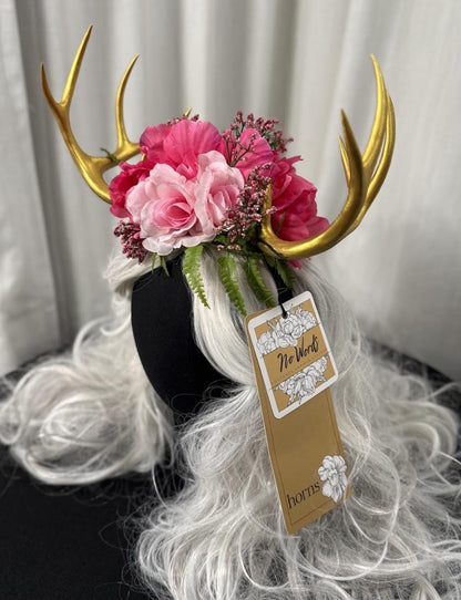 Heart of Spring Antler Headdress, Floral Horn Crown, Fairy Flower Crown, Elven Tiara, Woodland Headpiece, Ren Faire Costume, Photoshoot Prop