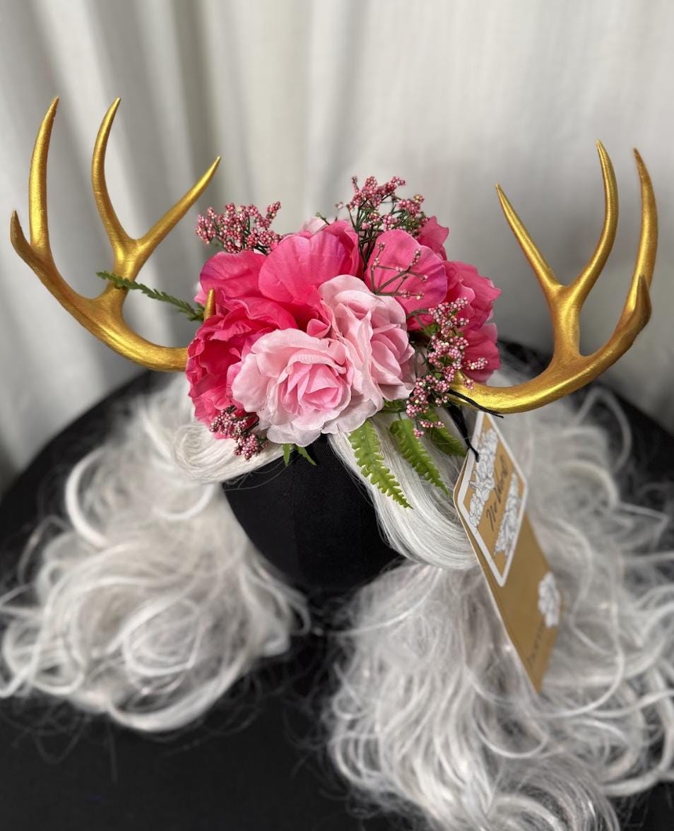 Heart of Spring Antler Headdress, Floral Horn Crown, Fairy Flower Crown, Elven Tiara, Woodland Headpiece, Ren Faire Costume, Photoshoot Prop
