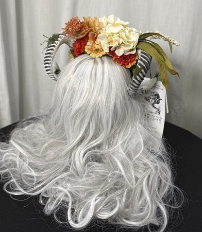 Horned Headdress Flower Crown, Ram Horn Headpiece, Elven Tiara, Fairy Crown, Ren Faire Costume, Fantasy Headpiece, Photoshoot Prop