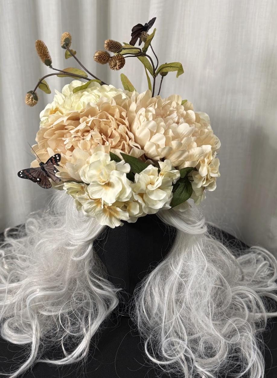 Dreams in Cream Halo Headdress, Bridal Flower Crown, Cherub Halo, Fairy Crown, Wedding Headpiece, Cottagecore Crown, Photoshoot Prop