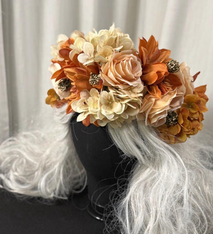 Amber Harvest Floral Garland | Flower Tiara, Flower Crown, Elven Princess Headpiece, Fairy-core, Ren Faire, Special Occasion Photoshoot